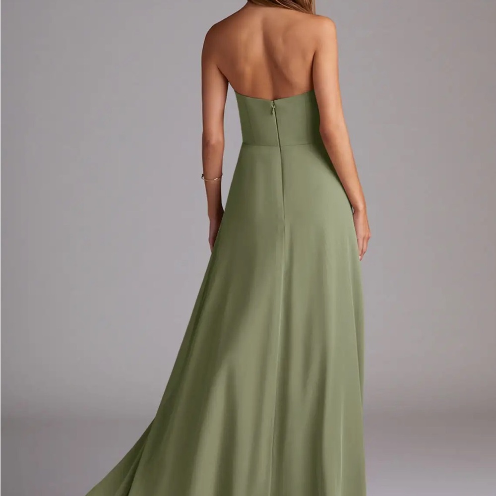 Azazie Olive Green Strapless Slit Evening Dress - Picture 2 of 7